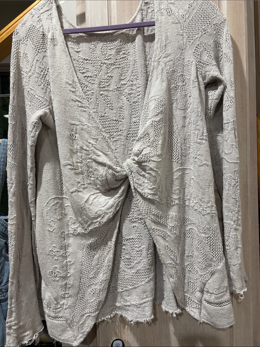 Free People Light Mauve Cotton Knit Twist-Front Women's Sweater